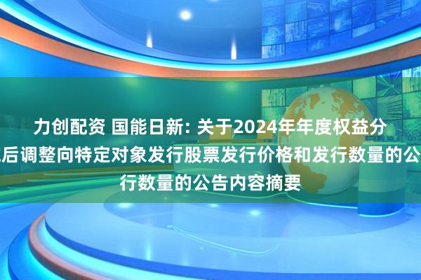 力创配资 国能日新: 关于2024年年度权益分派方案实施后调整向特定对象发行股票发行价格和发行数量的公告内容摘要